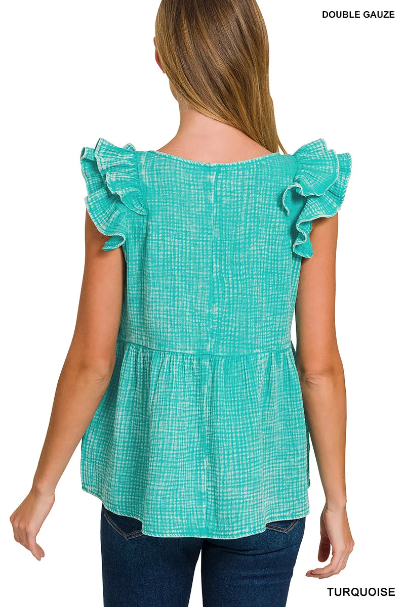 Ruffle Sleeve Peplum Top