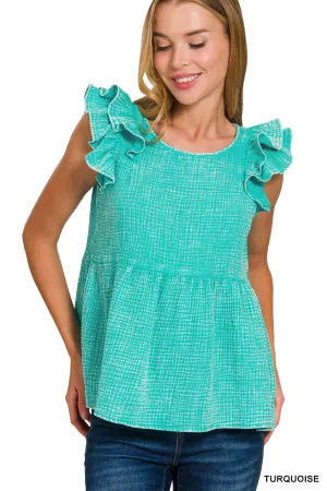 Ruffle Sleeve Peplum Top