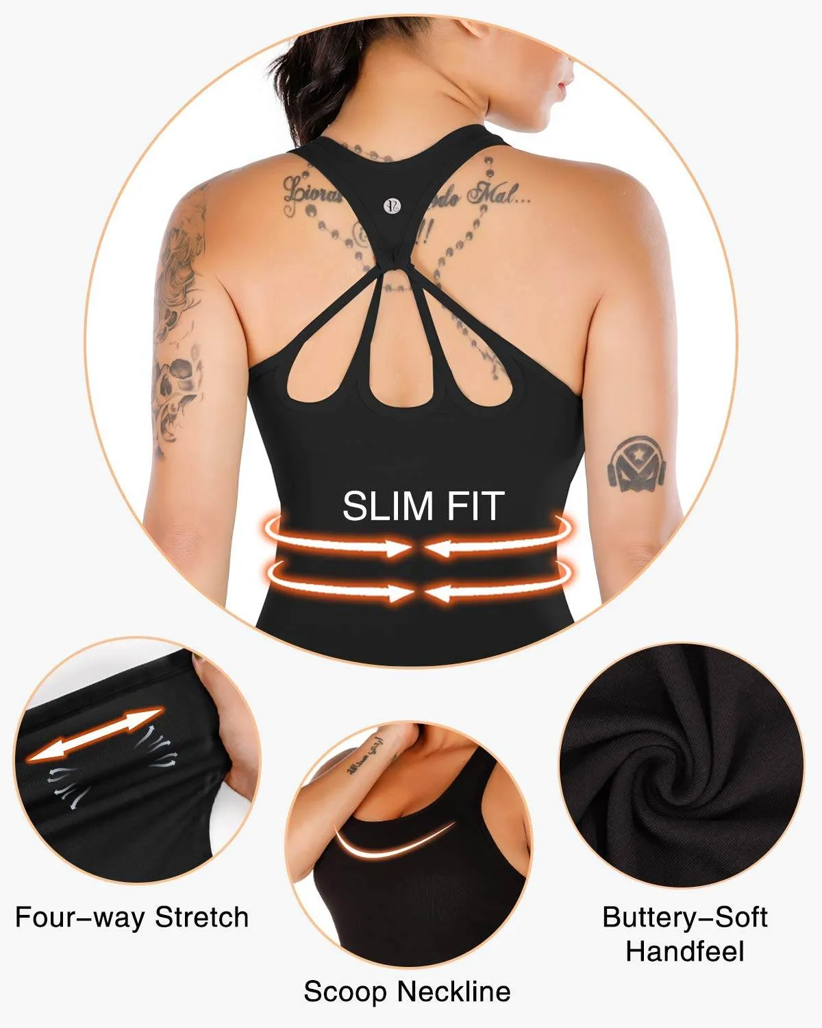 RUNNING GIRL Workout Tops for Women,Strappy Back Black Top with Built in Bras Camisole Yoga Crop Tank Tops Padded(BX2356 Black.CN:L,US:M)