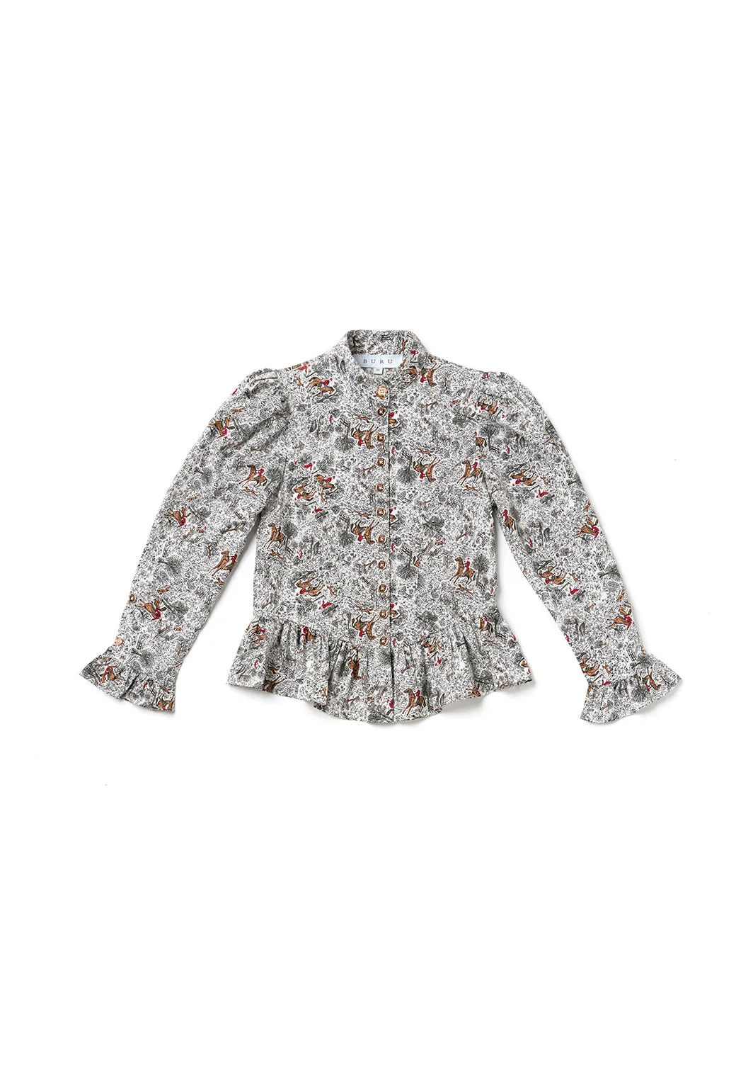 SAMPLE Peplum Puff Sleeve Button Down - Horses