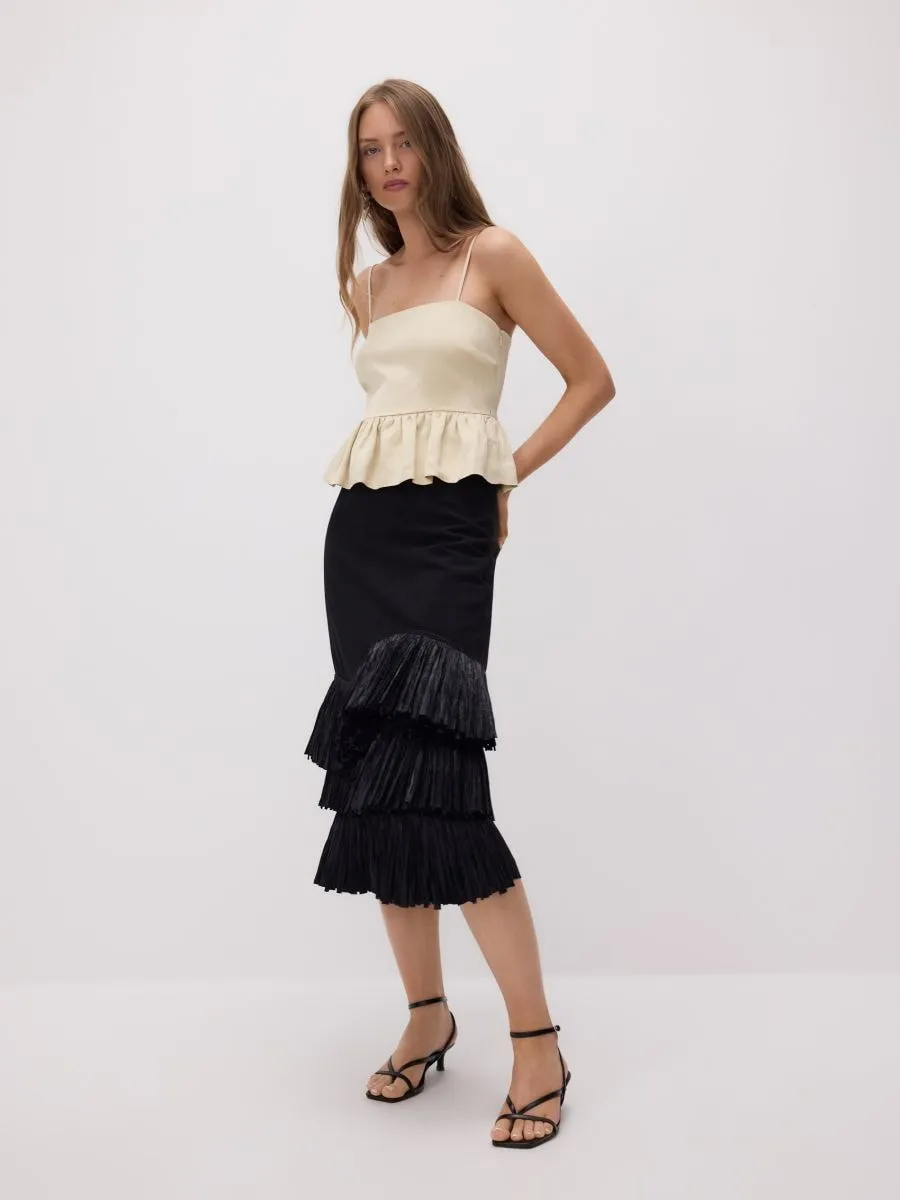 Satin top with peplum hem