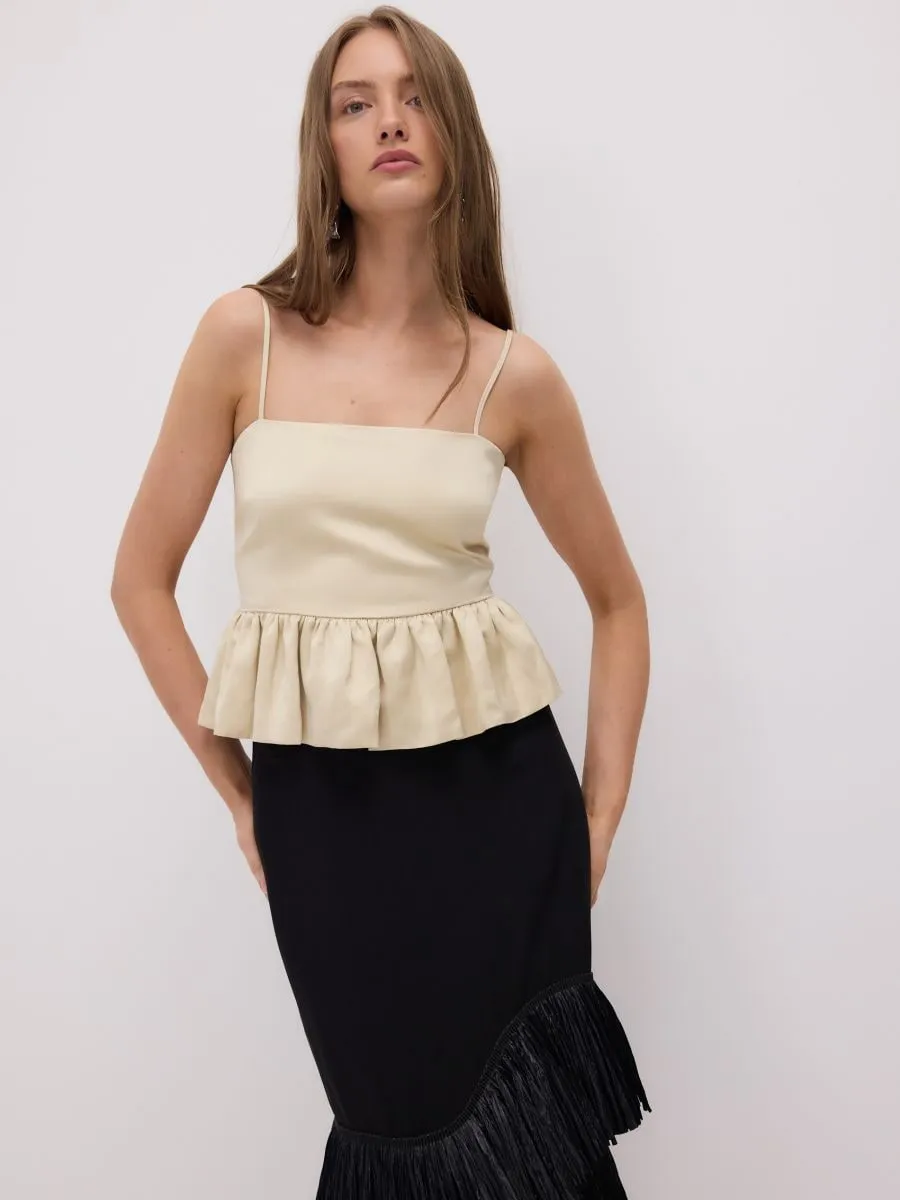 Satin top with peplum hem