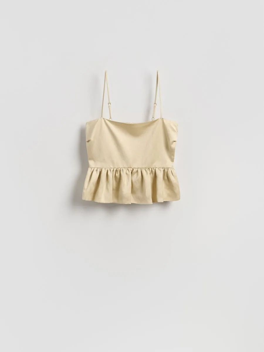 Satin top with peplum hem