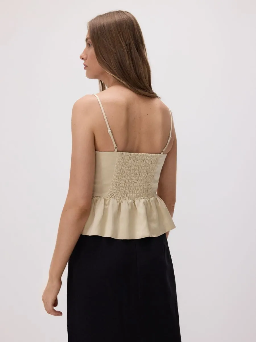 Satin top with peplum hem