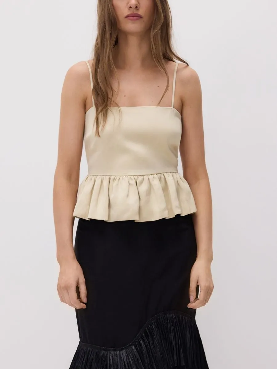 Satin top with peplum hem