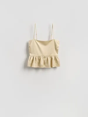Satin top with peplum hem