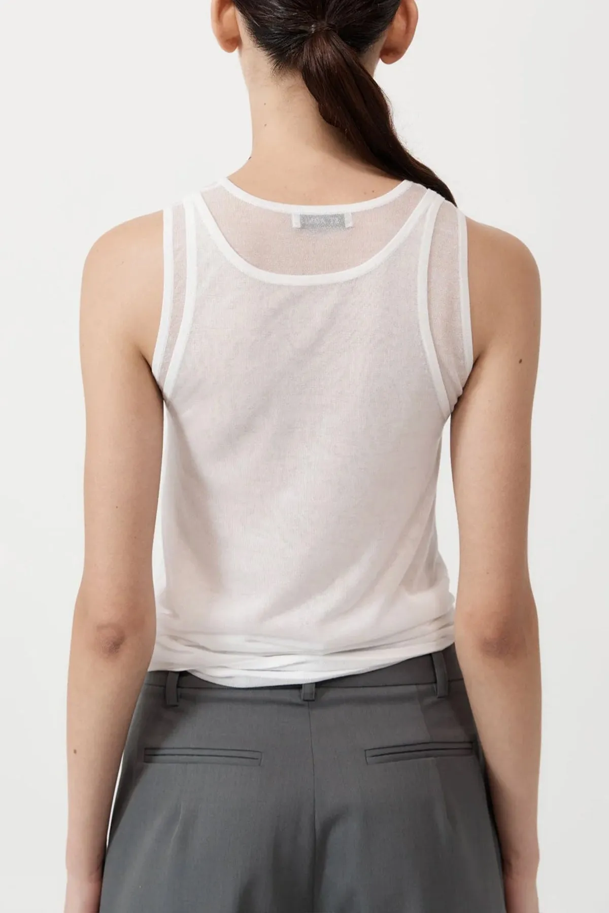 Semi Sheer Double Layer Tank in White