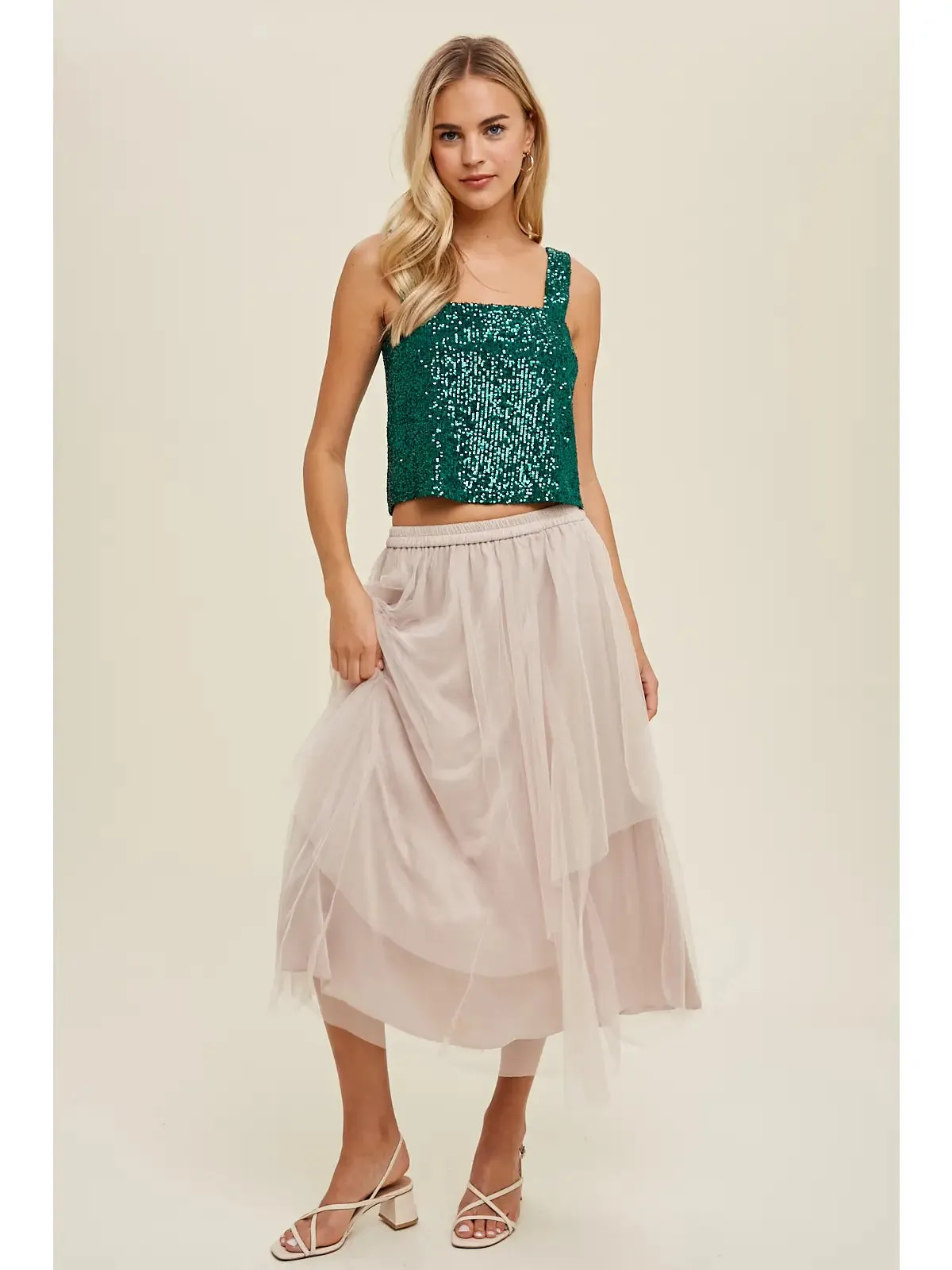 Sequin Relaxed Crop Tank
