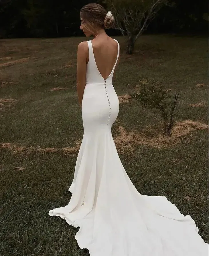 Sexy V Neck Wedding Dresses Side Split Backless Bride Gowns Modern Party Bridal Gowns Wedding reception Dress For Bride
