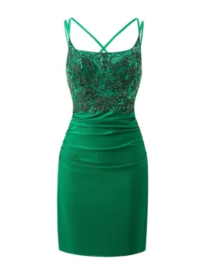 Sheath Short Spaghetti Strap Jersey Homecoming Dresses
