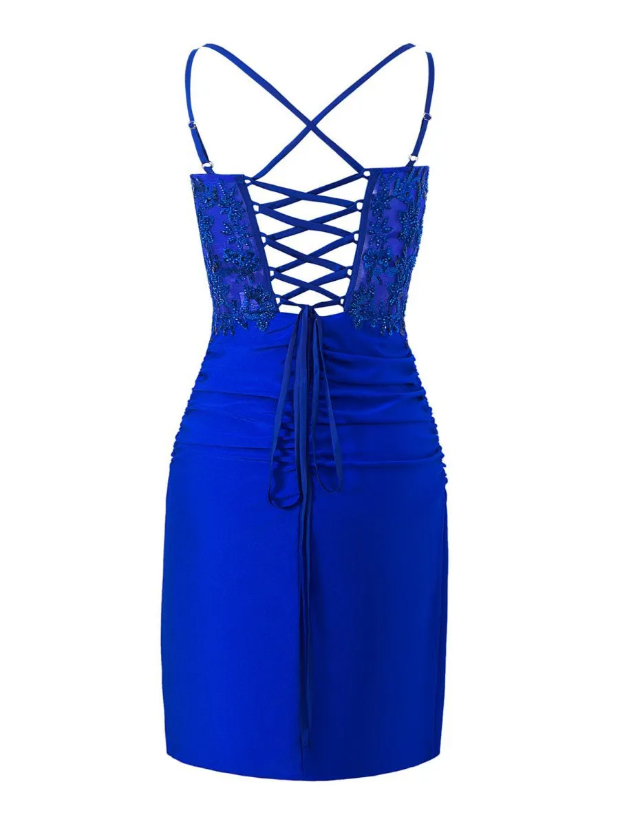 Sheath Short Spaghetti Strap Jersey Homecoming Dresses