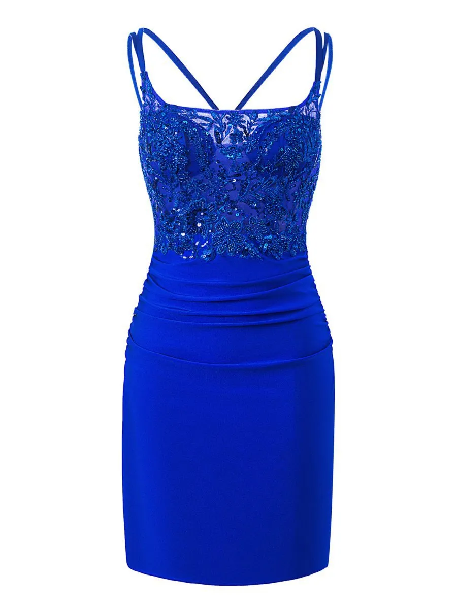 Sheath Short Spaghetti Strap Jersey Homecoming Dresses