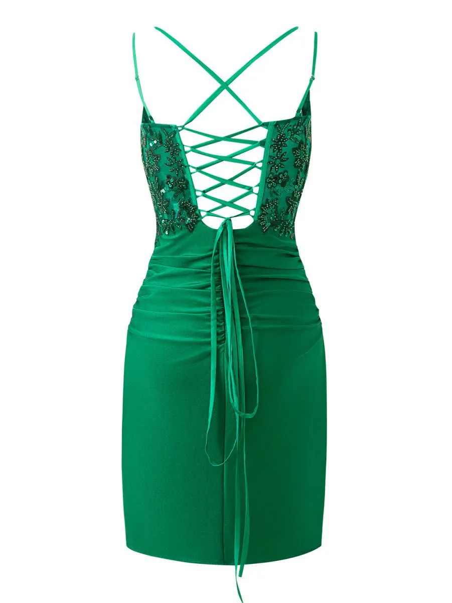 Sheath Short Spaghetti Strap Jersey Homecoming Dresses