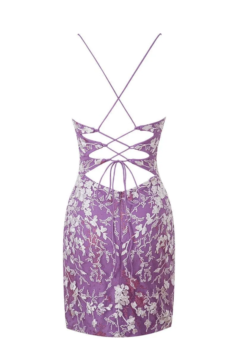 Sheath Short Spaghetti Straps Lace Homecoming Dresses
