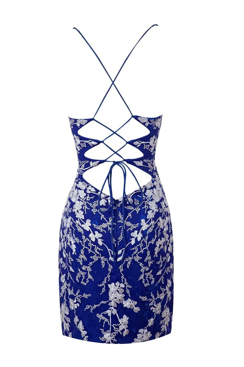 Sheath Short Spaghetti Straps Lace Homecoming Dresses