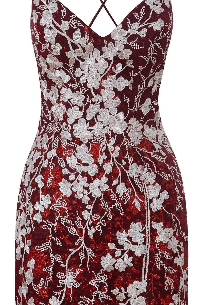 Sheath Short Spaghetti Straps Lace Homecoming Dresses