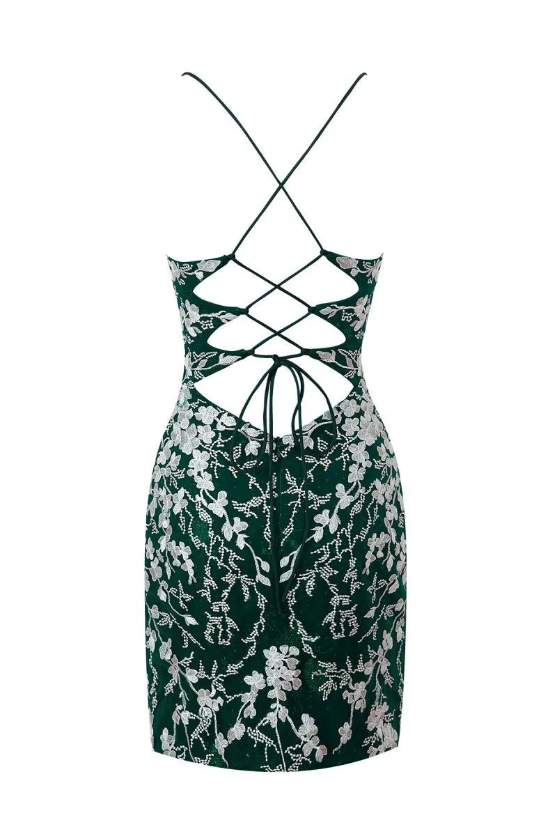 Sheath Short Spaghetti Straps Lace Homecoming Dresses