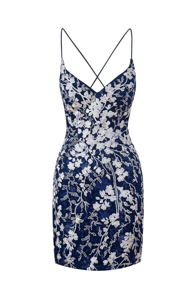 Sheath Short Spaghetti Straps Lace Homecoming Dresses