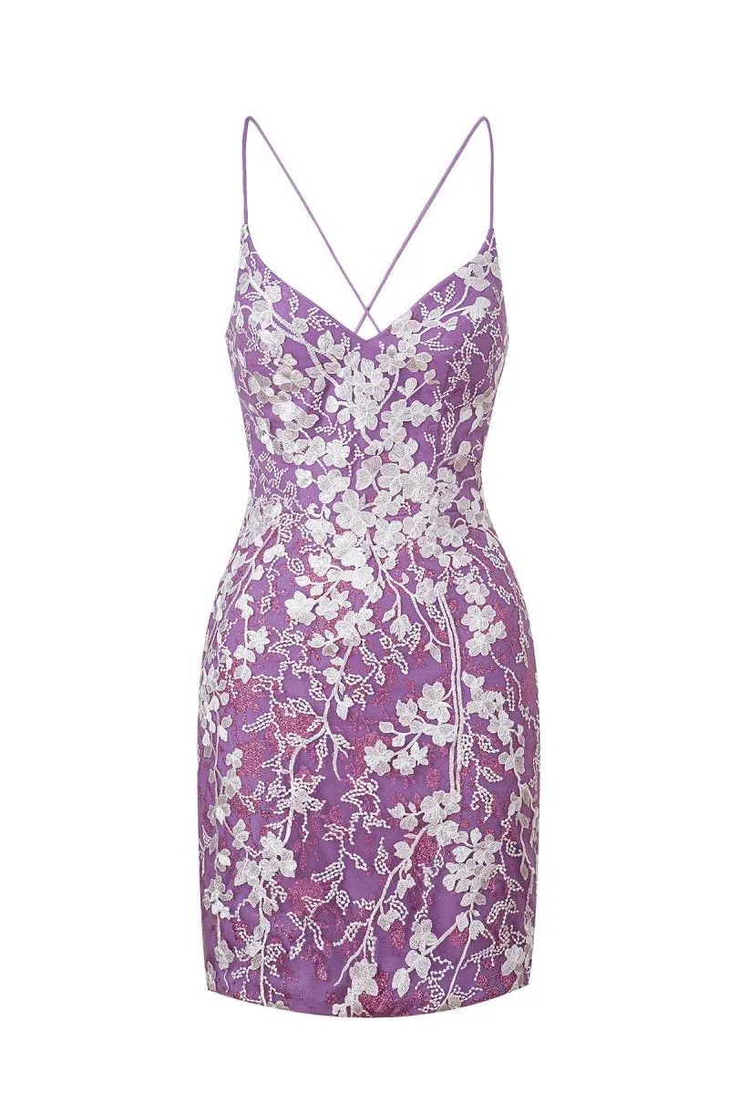 Sheath Short Spaghetti Straps Lace Homecoming Dresses