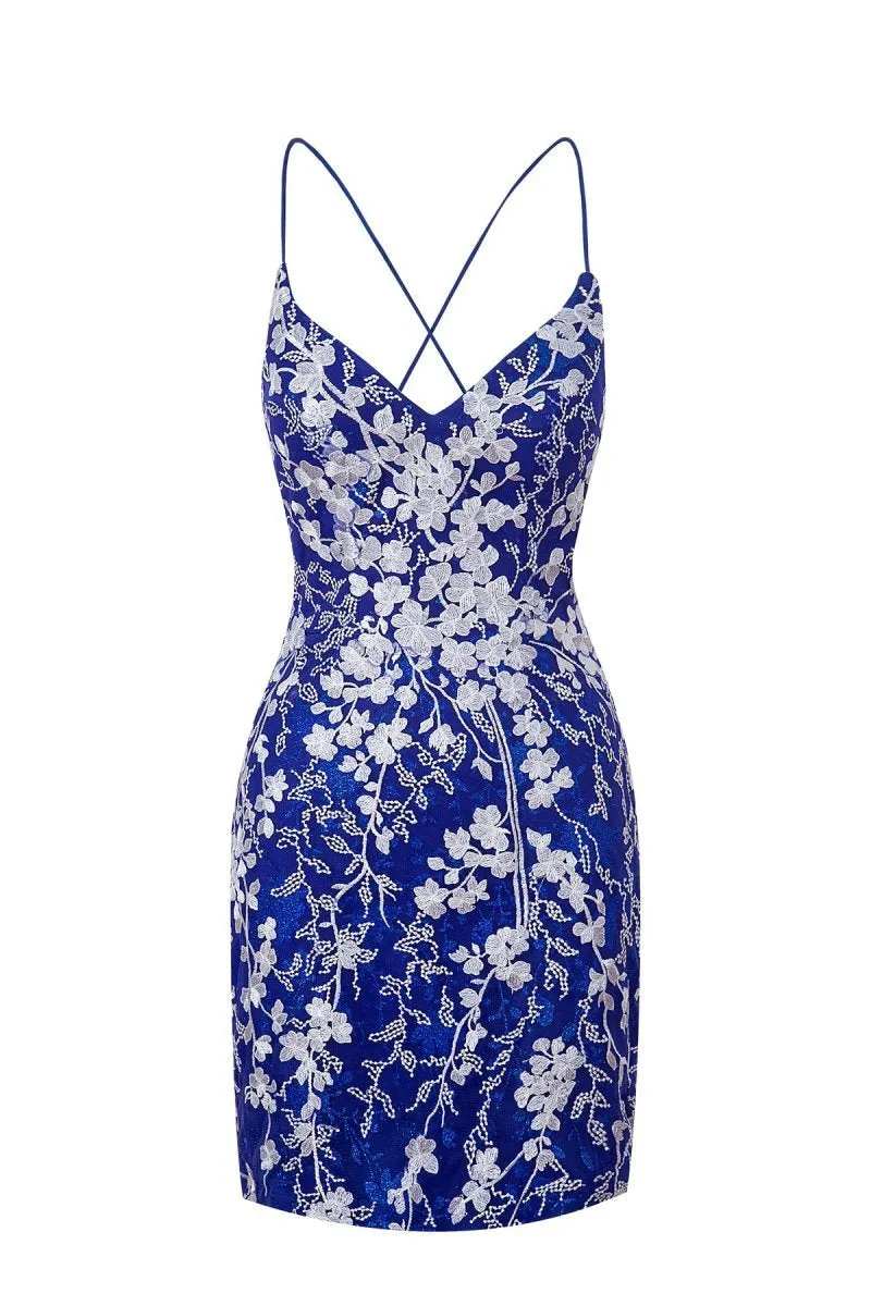 Sheath Short Spaghetti Straps Lace Homecoming Dresses