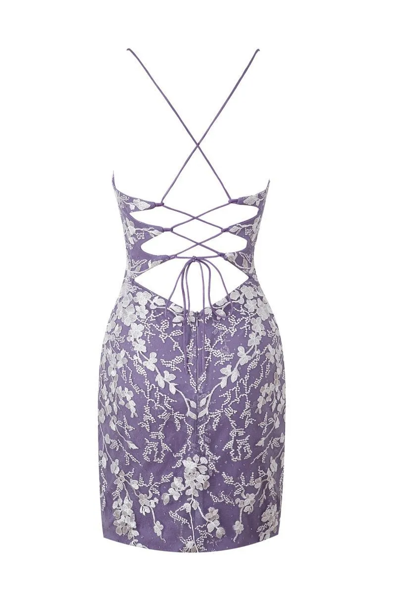 Sheath Short Spaghetti Straps Lace Homecoming Dresses