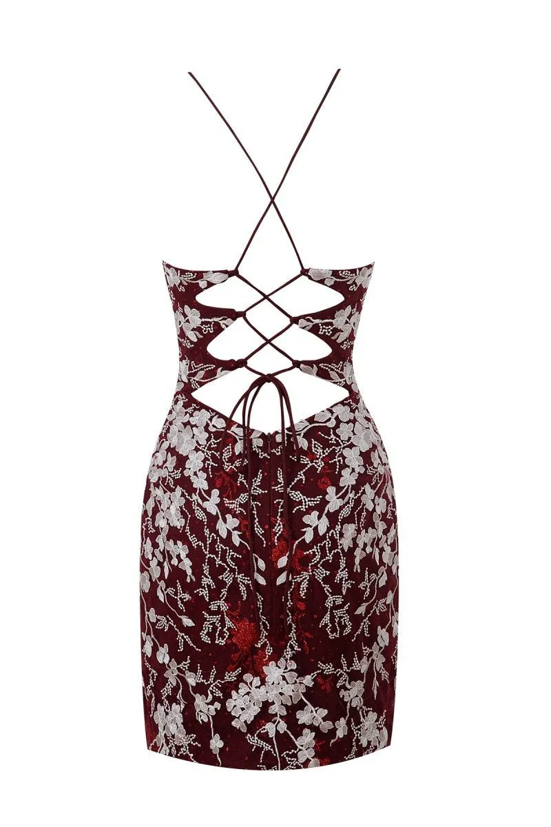 Sheath Short Spaghetti Straps Lace Homecoming Dresses