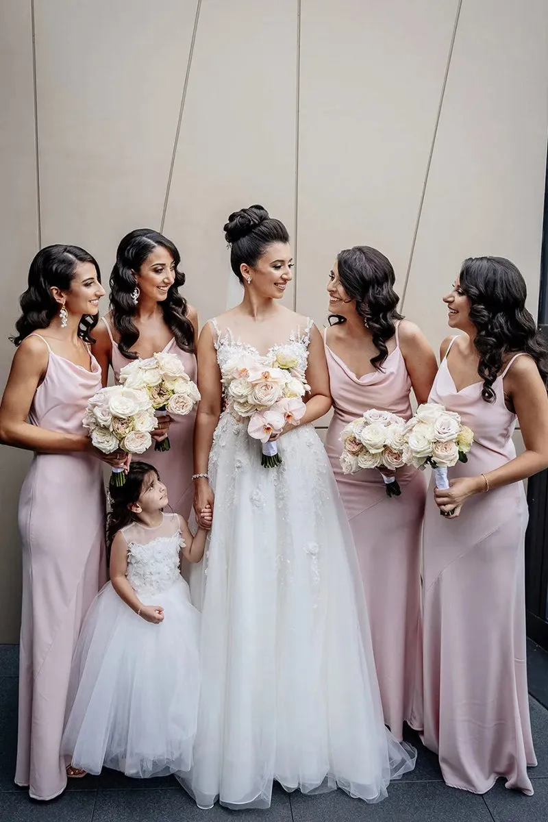 Sheath Spaghetti Straps Long Bridesmaid Dresses