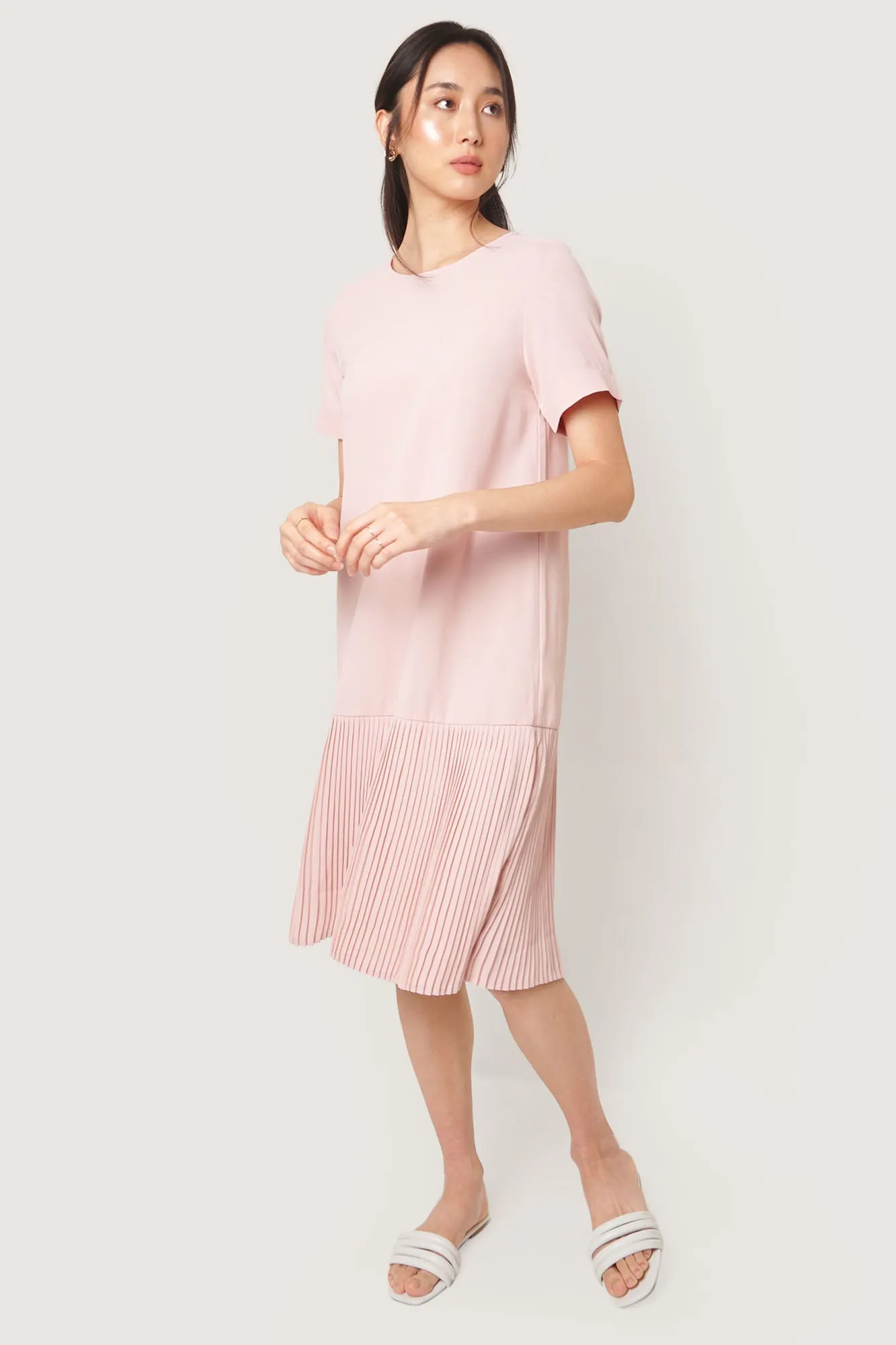Shift Dress with Pleated Skirt