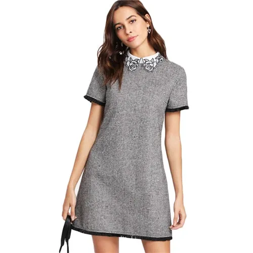 Short Sleeve Embroidered Dress