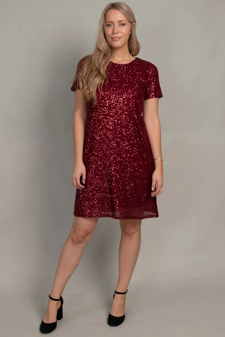 Short Sleeve Sequin Shift Dress