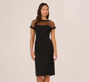 Short Sleeve Sheath Dress With Illusion Details In Black