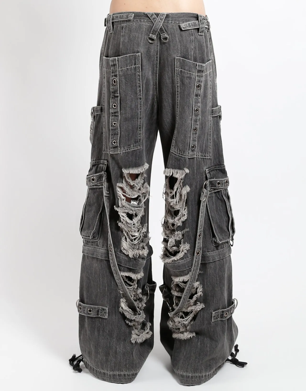 SHREDDER DENIM STRAP PANT BLACK