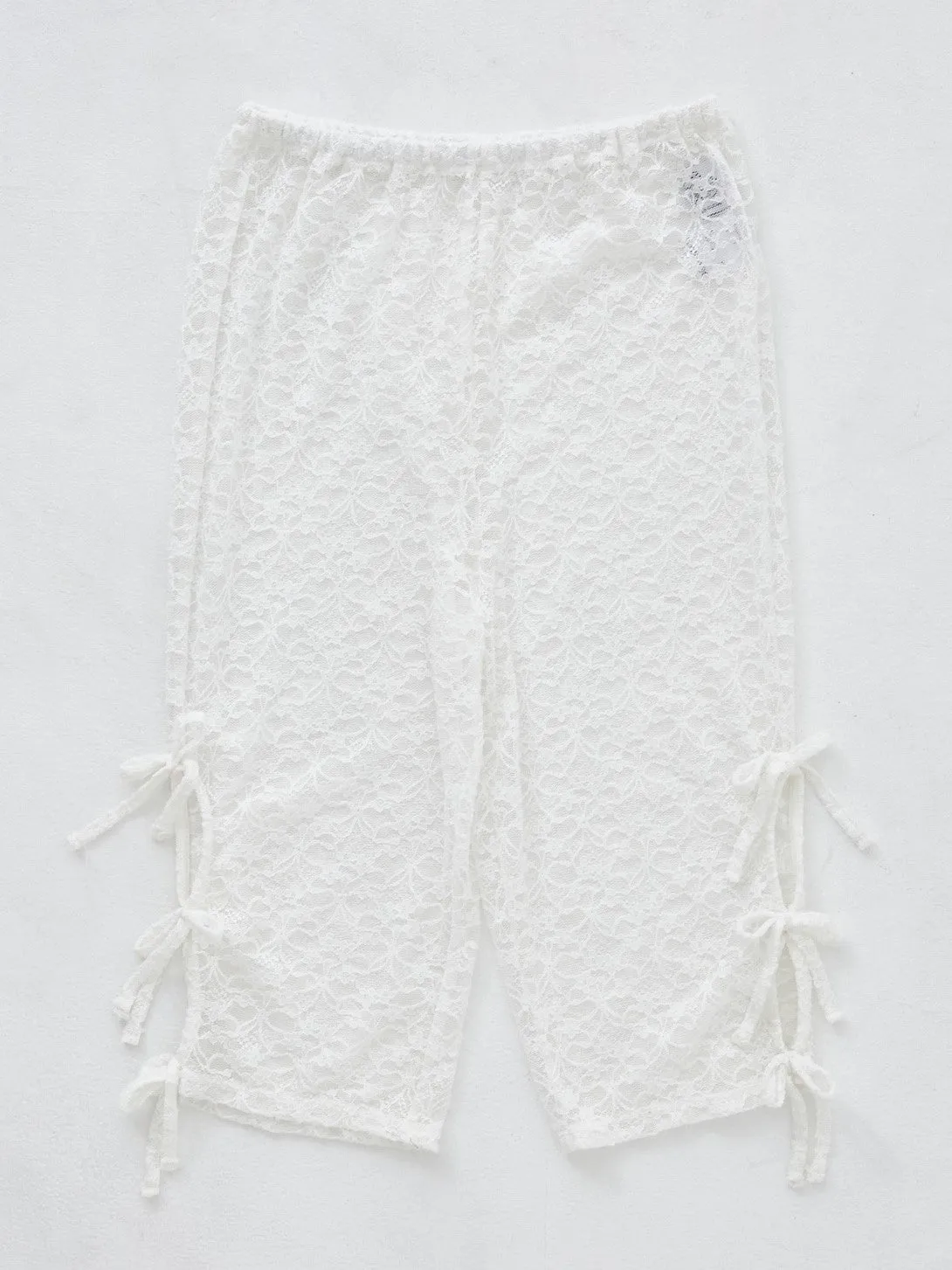 Side Ribbon Lace Half Leggings [2colours]