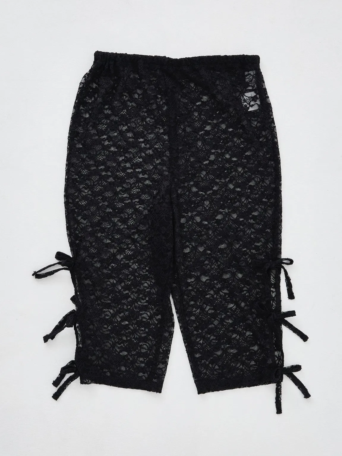Side Ribbon Lace Half Leggings [2colours]