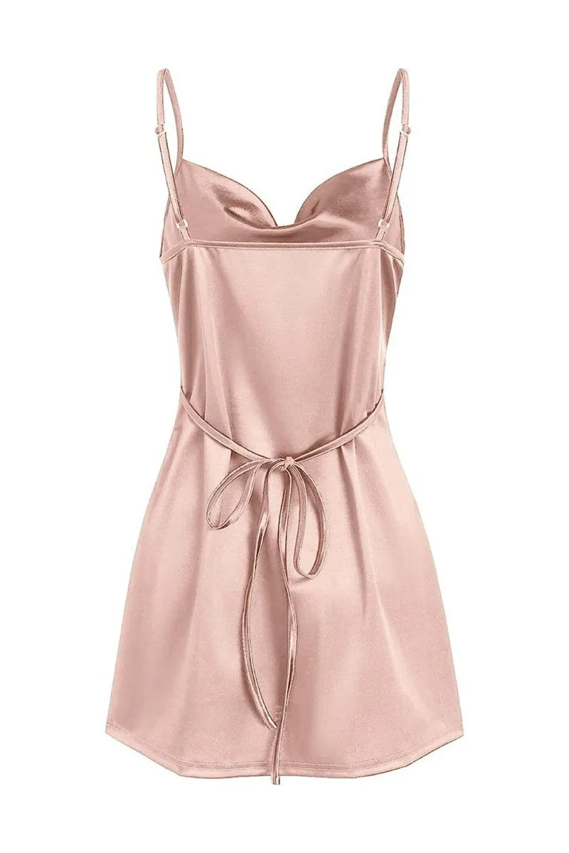 Simple Cowl Neck Satin Homecoming Dresses
