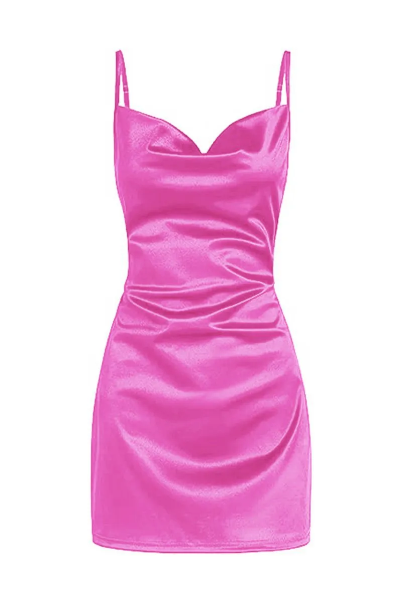 Simple Cowl Neck Satin Homecoming Dresses