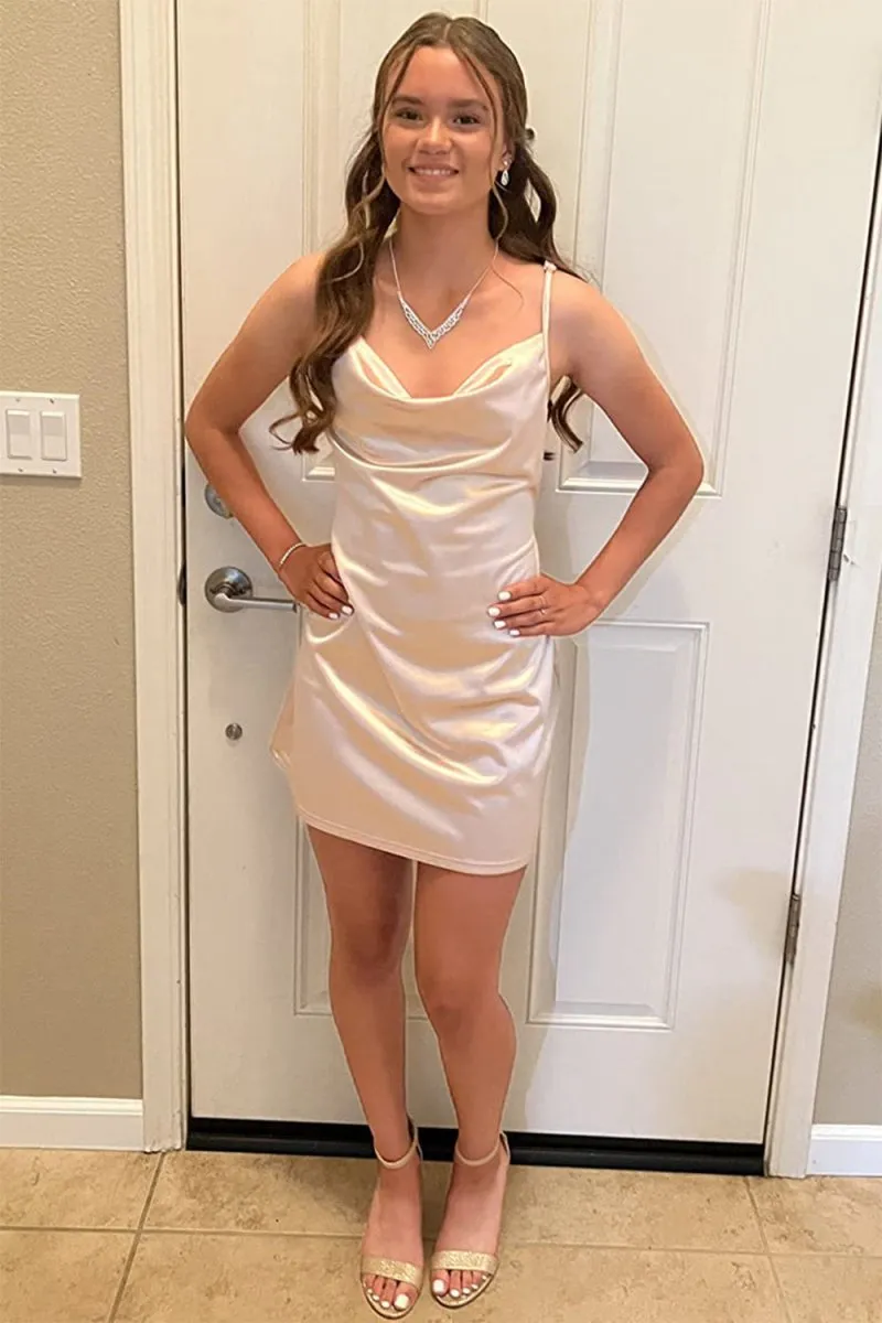 Simple Cowl Neck Satin Homecoming Dresses