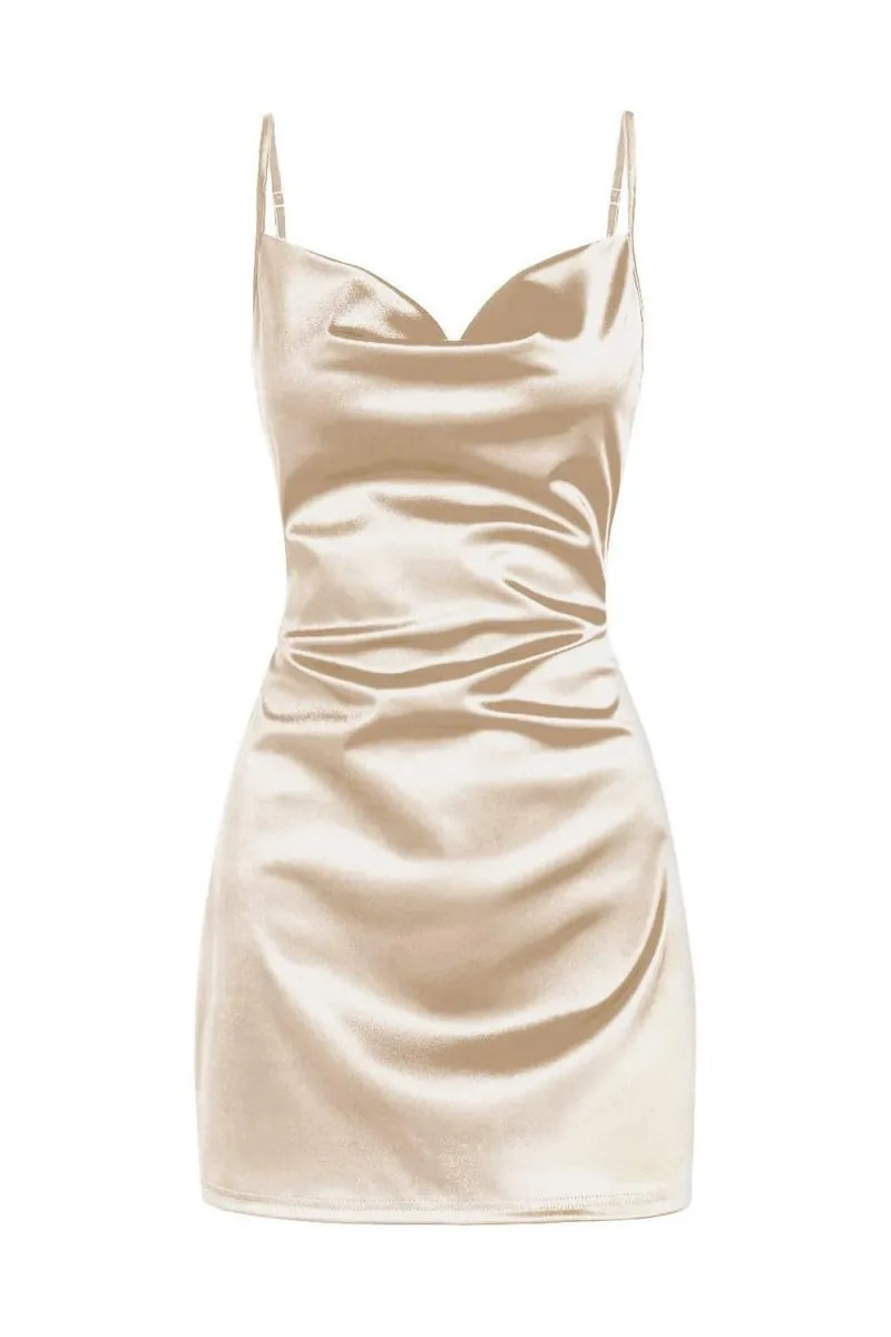 Simple Cowl Neck Satin Homecoming Dresses