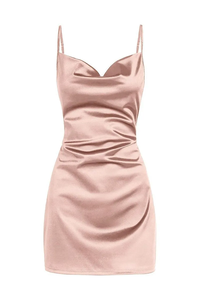 Simple Cowl Neck Satin Homecoming Dresses