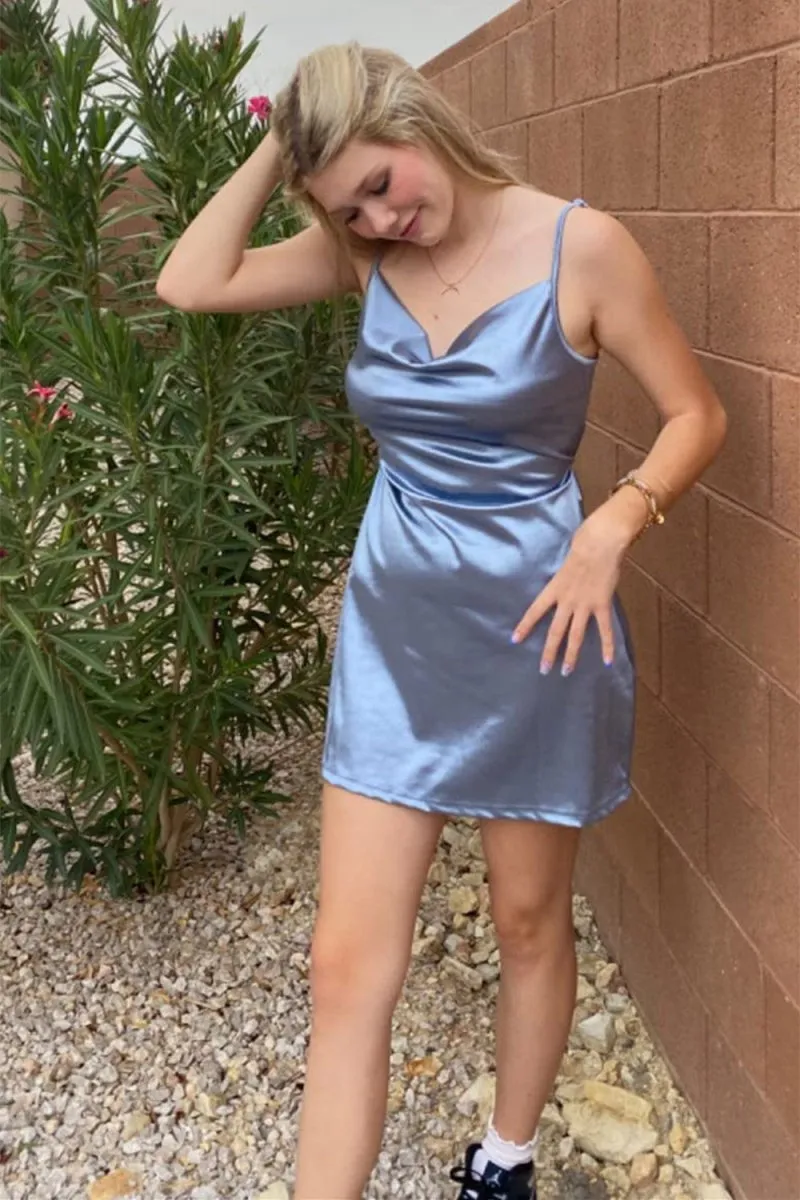 Simple Cowl Neck Satin Homecoming Dresses