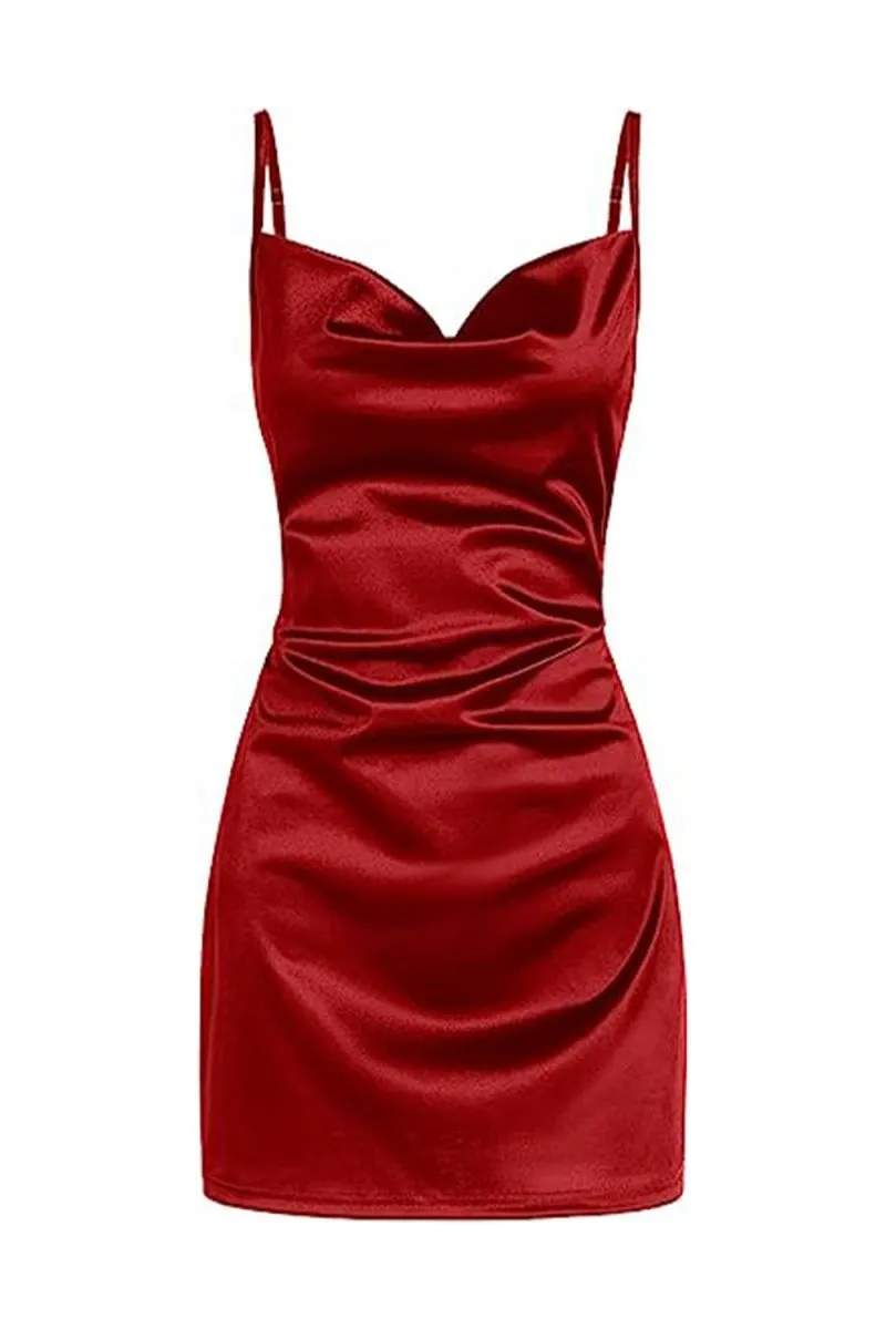 Simple Cowl Neck Satin Homecoming Dresses