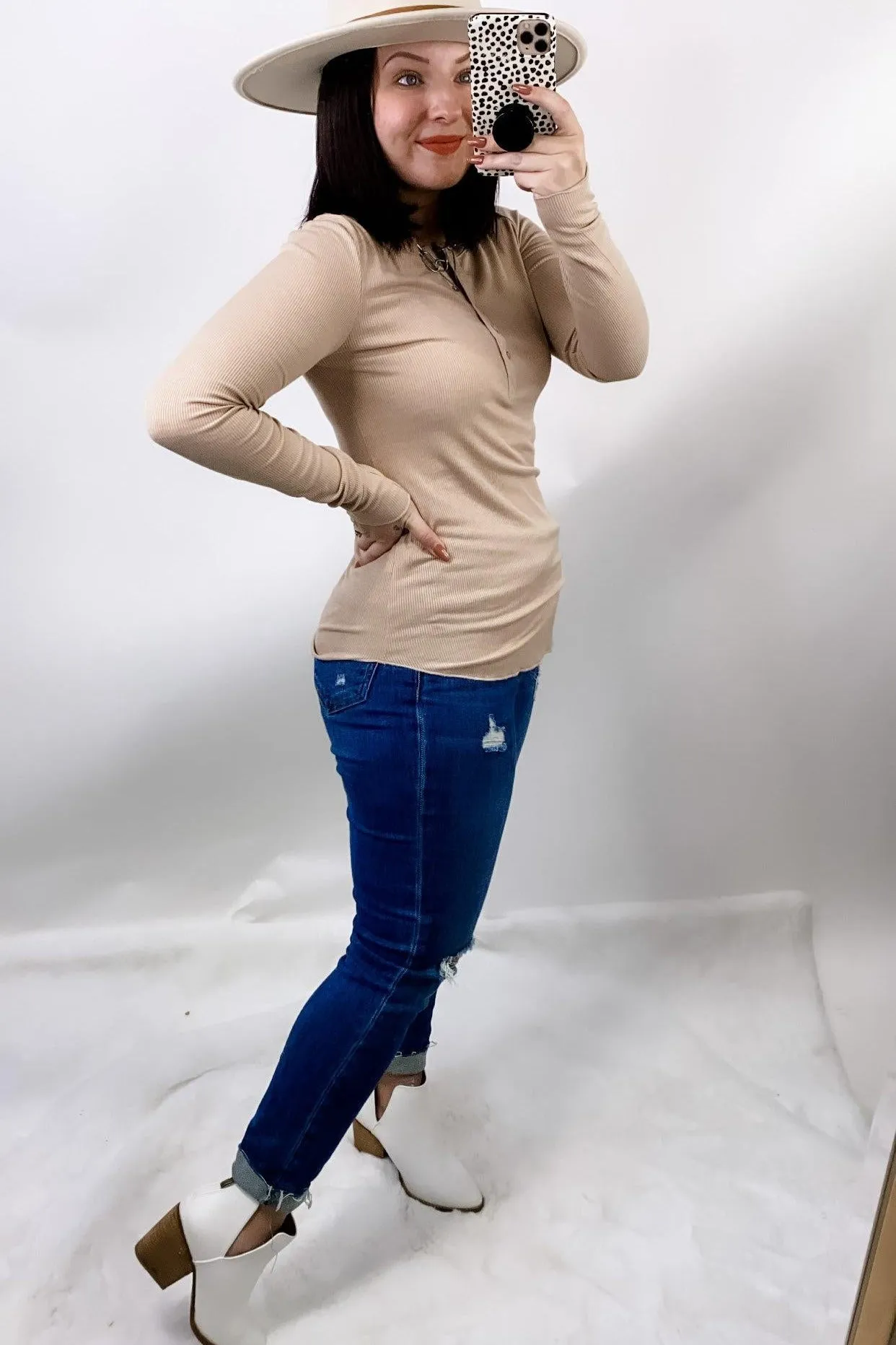 Simplicity Is Key- RESTOCKED {White, Black, Beige, Mauve & Sage} Ribbed Long Sleeve Henley w/ Buttons