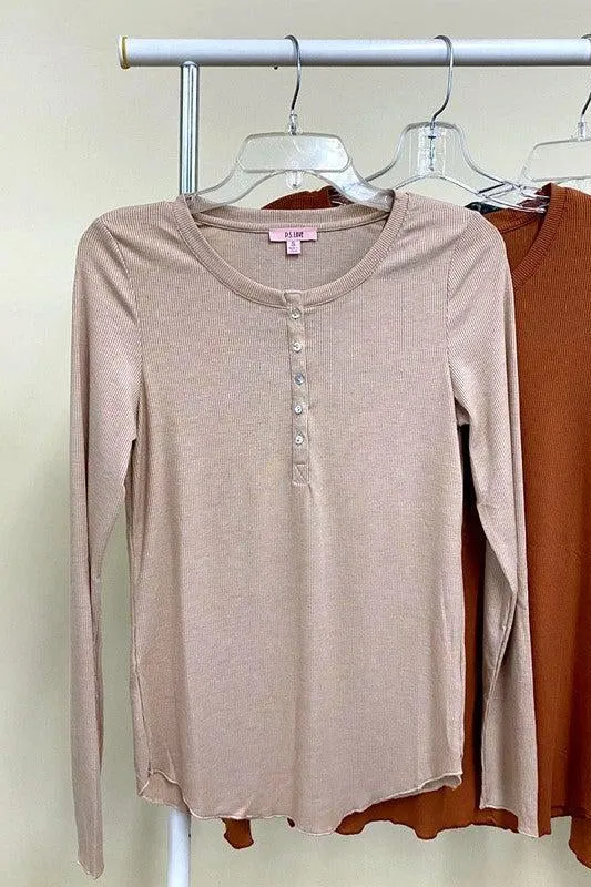 Simplicity Is Key- RESTOCKED {White, Black, Beige, Mauve & Sage} Ribbed Long Sleeve Henley w/ Buttons