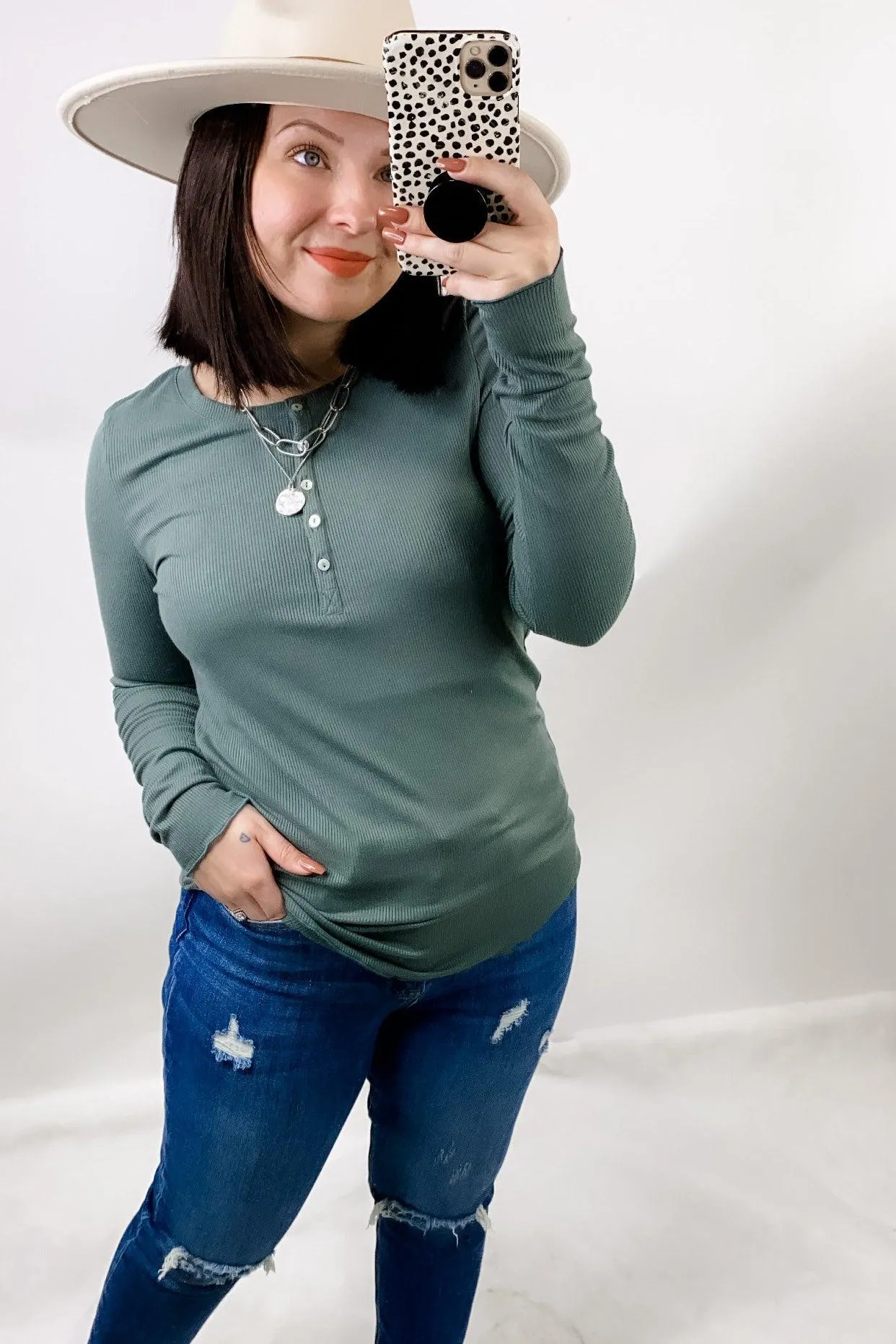 Simplicity Is Key- RESTOCKED {White, Black, Beige, Mauve & Sage} Ribbed Long Sleeve Henley w/ Buttons