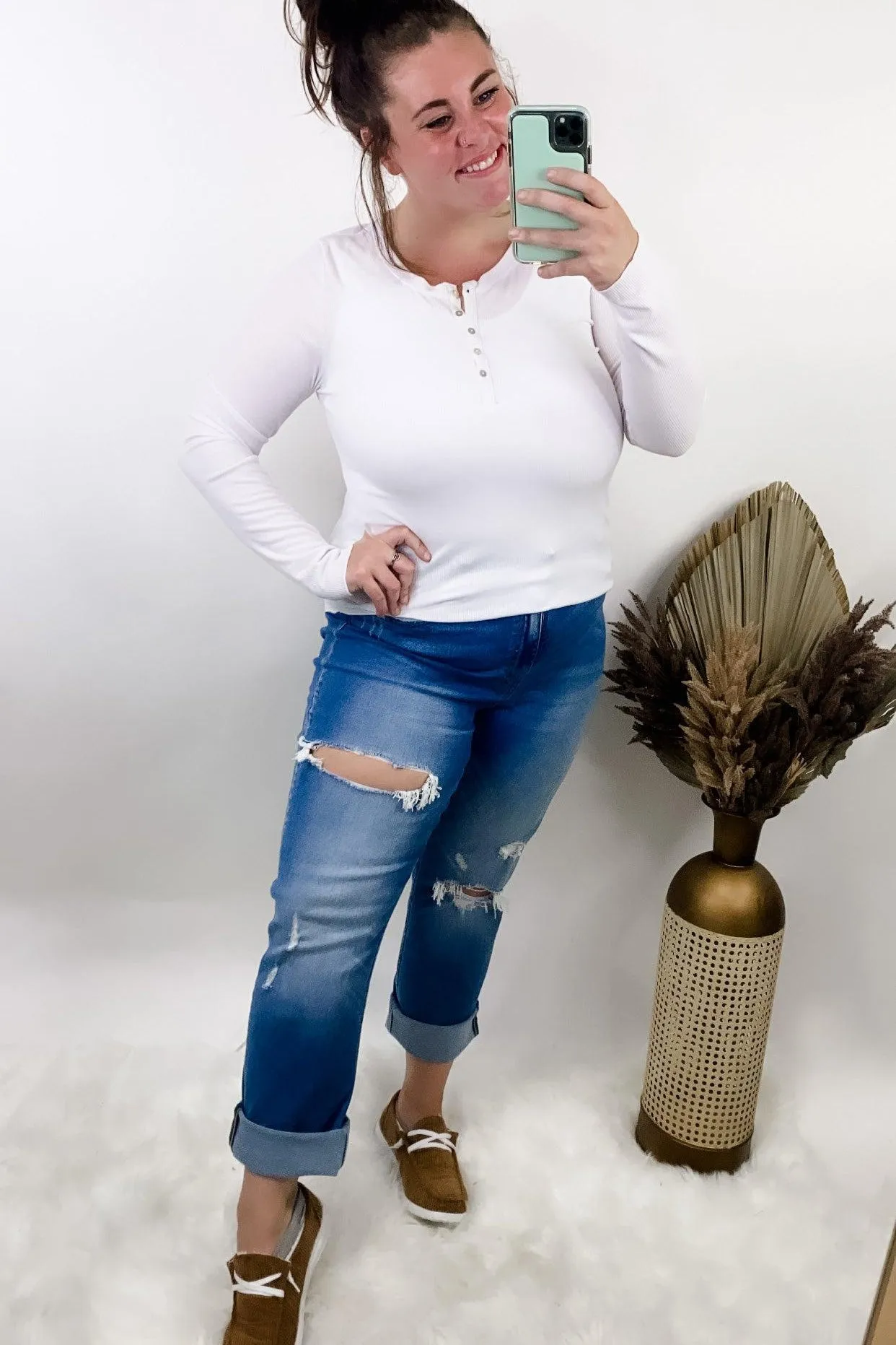 Simplicity Is Key- RESTOCKED {White, Black, Beige, Mauve & Sage} Ribbed Long Sleeve Henley w/ Buttons