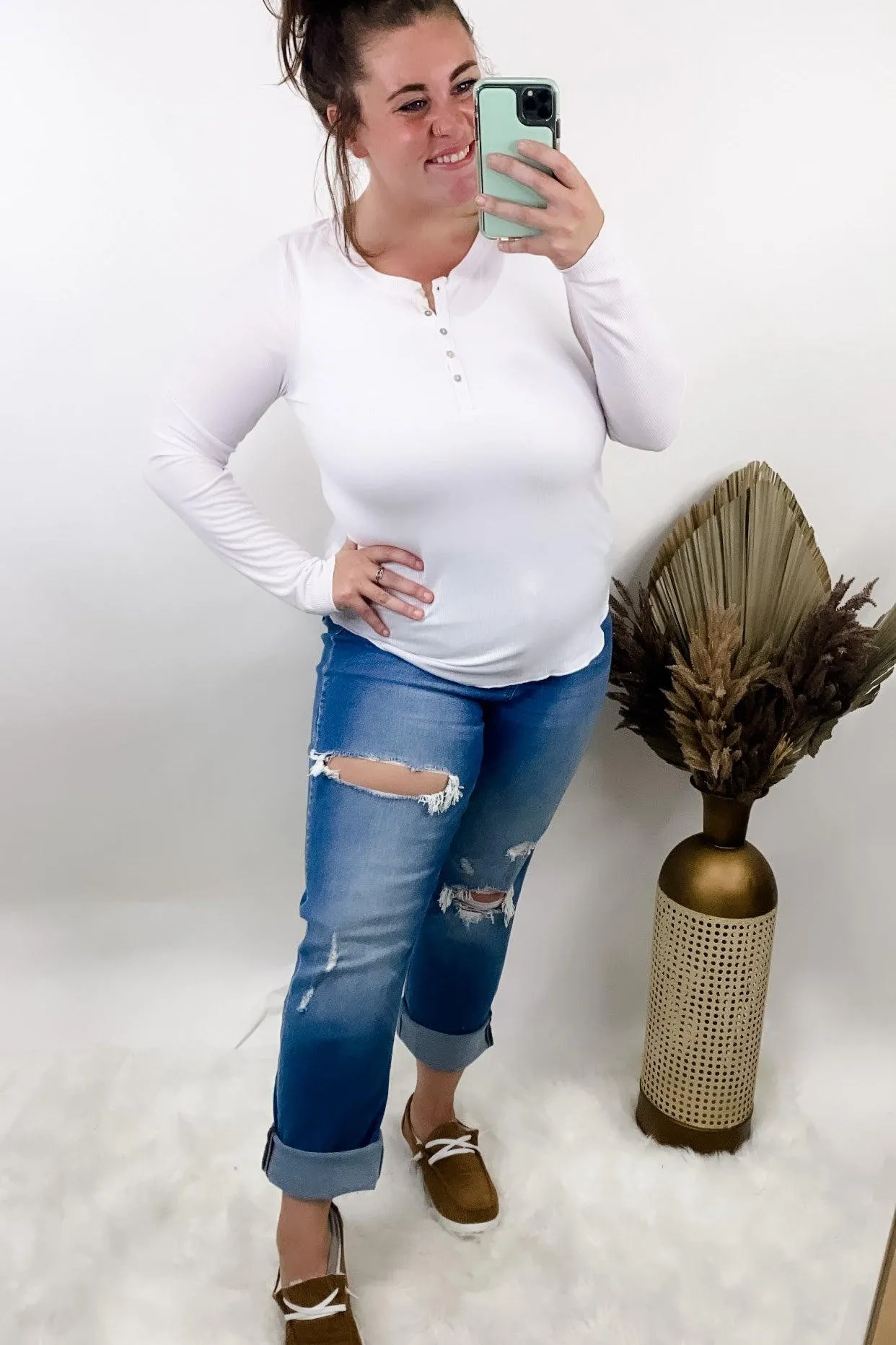 Simplicity Is Key- RESTOCKED {White, Black, Beige, Mauve & Sage} Ribbed Long Sleeve Henley w/ Buttons