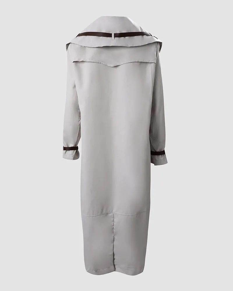 Single Breasted Pocket Design Belted Cargo Trench Coat