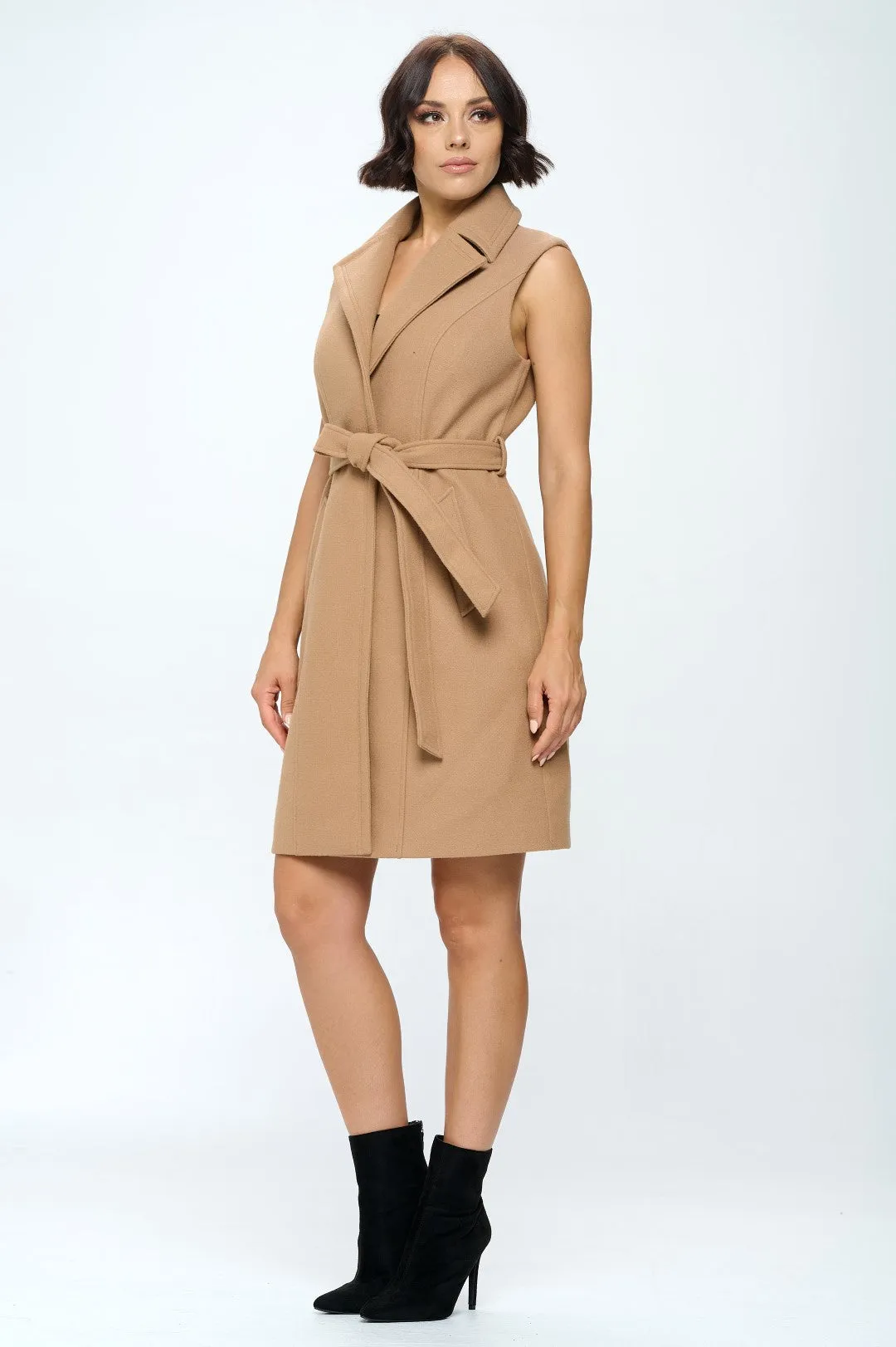 Sleek Silhouette Vegan Wool Belted Vest (OPEN PACK)