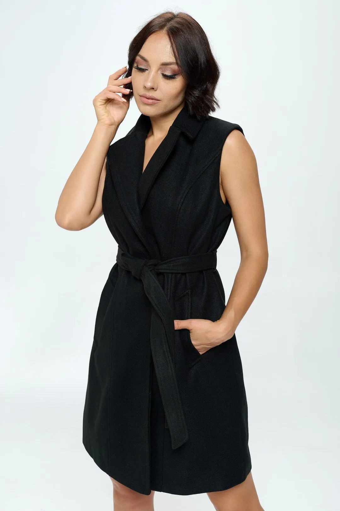 Sleek Silhouette Vegan Wool Belted Vest (OPEN PACK)
