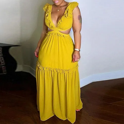 Sleeveless Back Lace Up Maxi Dress